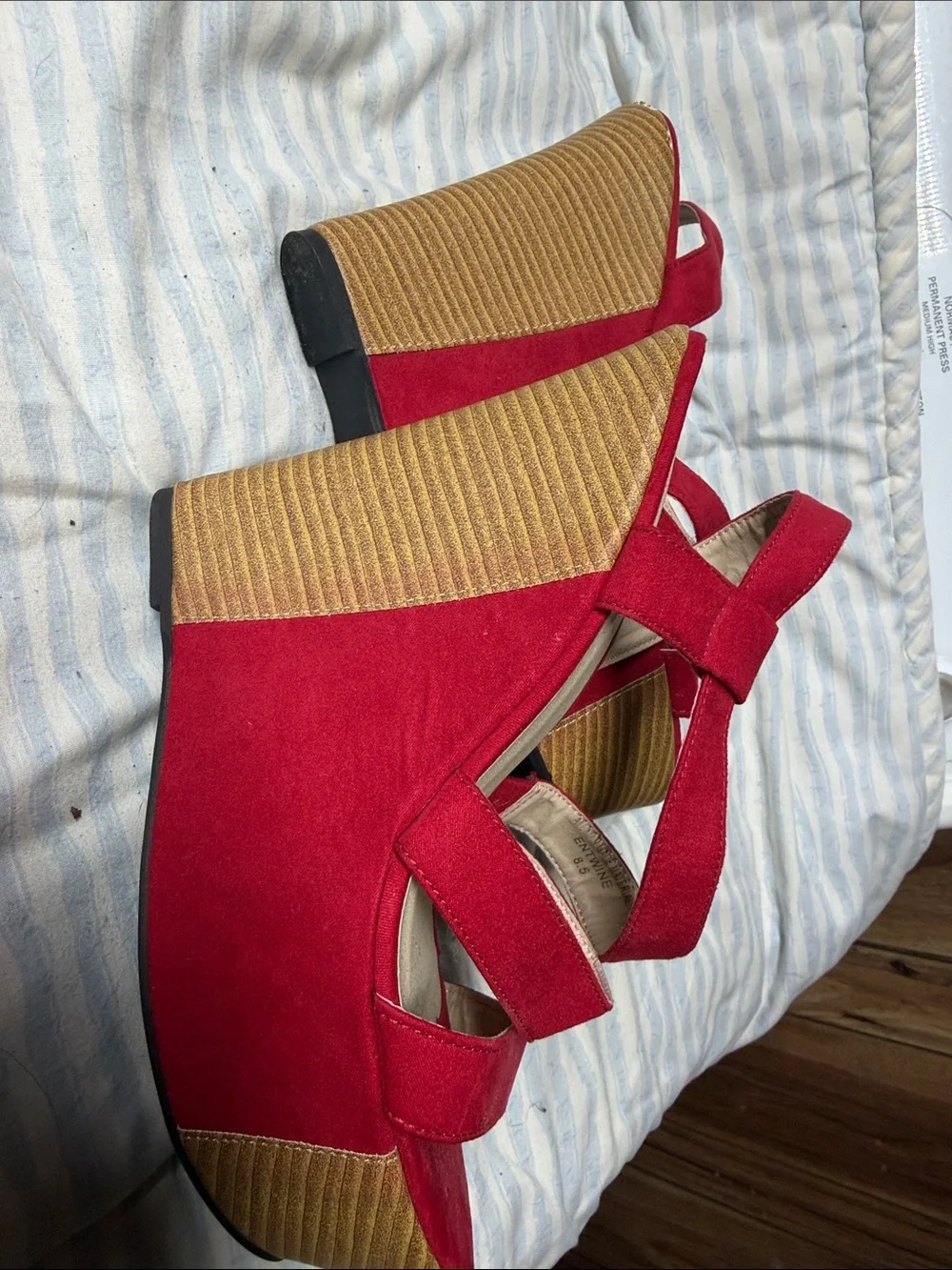 Red Circle Footwear Red Strappy Suede Wedge Sandals